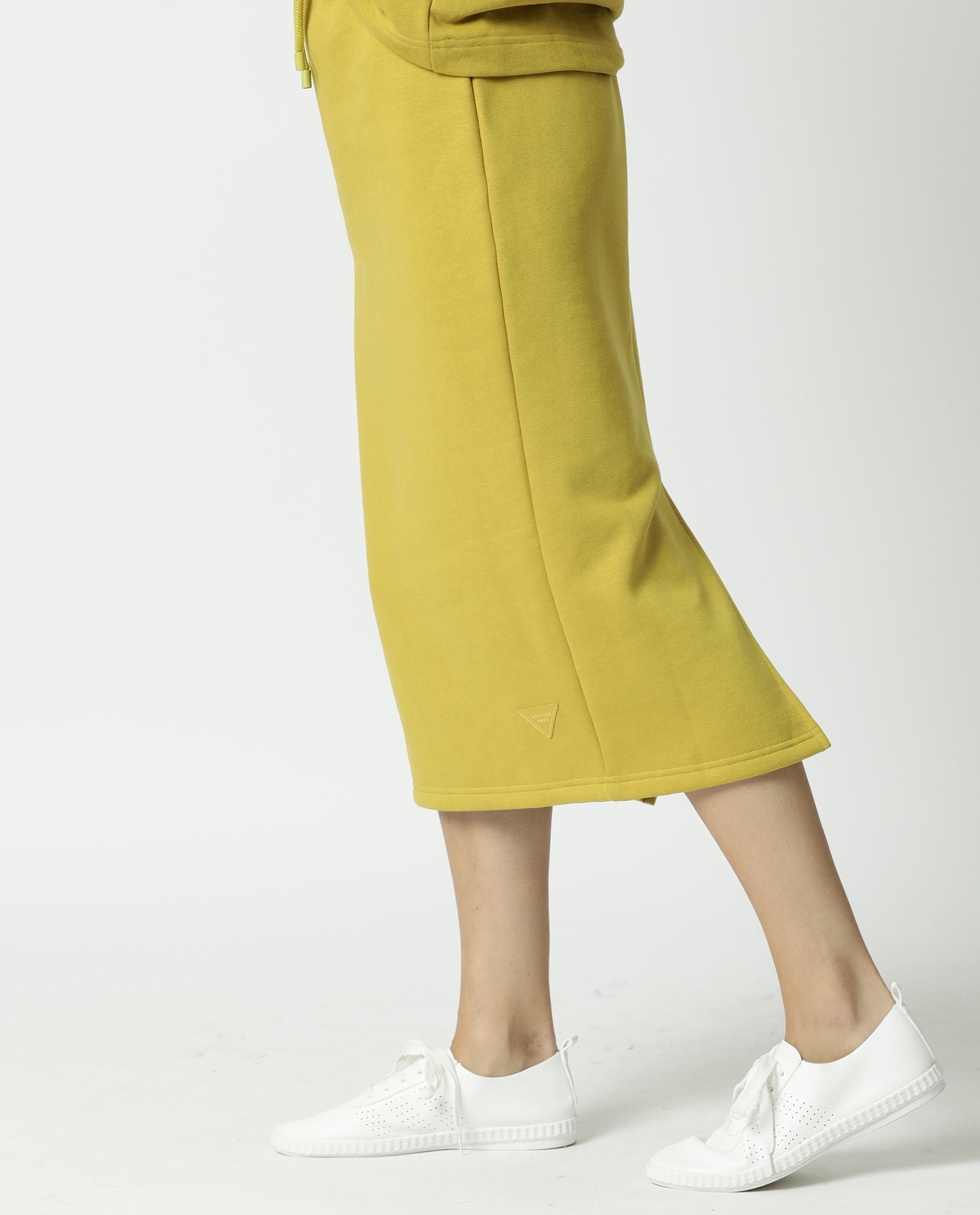 WOMENS FUDGE YELLOW SKIRT STRAIGHT FIT MID CALF LENGTH POLYCOTTON FABRIC BACK SLIT ELASTICATED WAIST