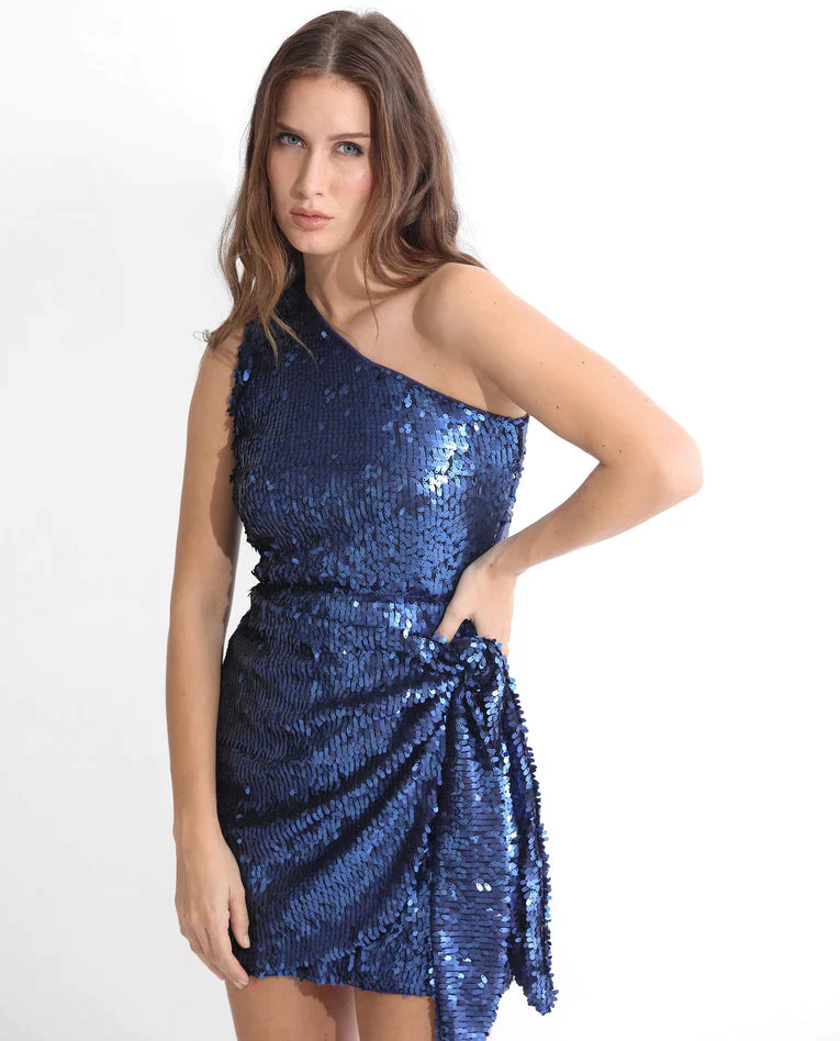 WRAPPED SEQUINED PARTY DRESS NALA - SHEEN BLUE