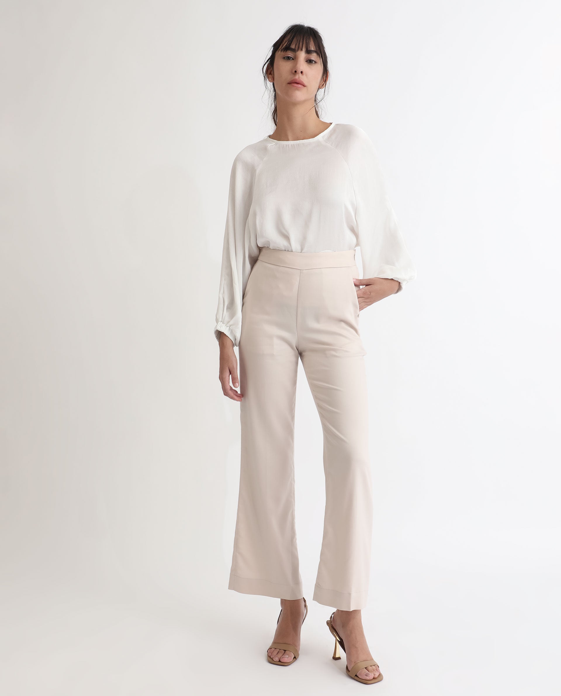 Shop Elle Women Beige Solid Relaxed Fit Trouser | ICONIC INDIA – Iconic  India