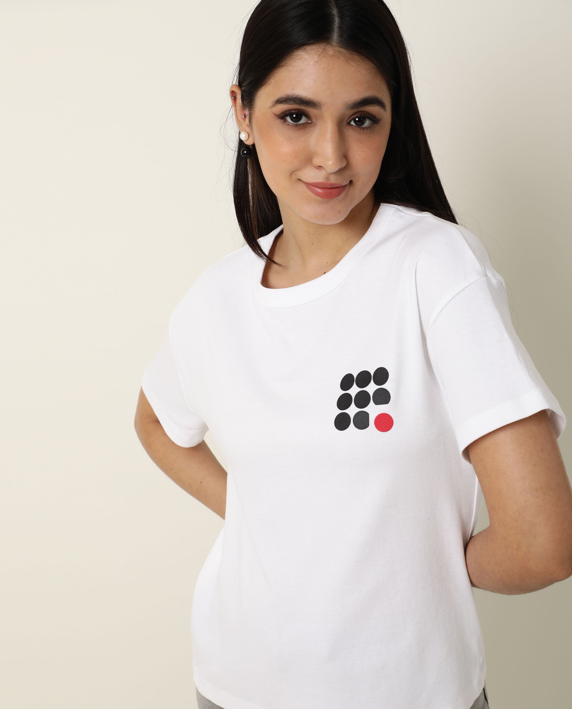 WOMENS SAKE WHITE T-SHIRT Cotton FABRIC Regular FIT Half Sleeve Round Neck