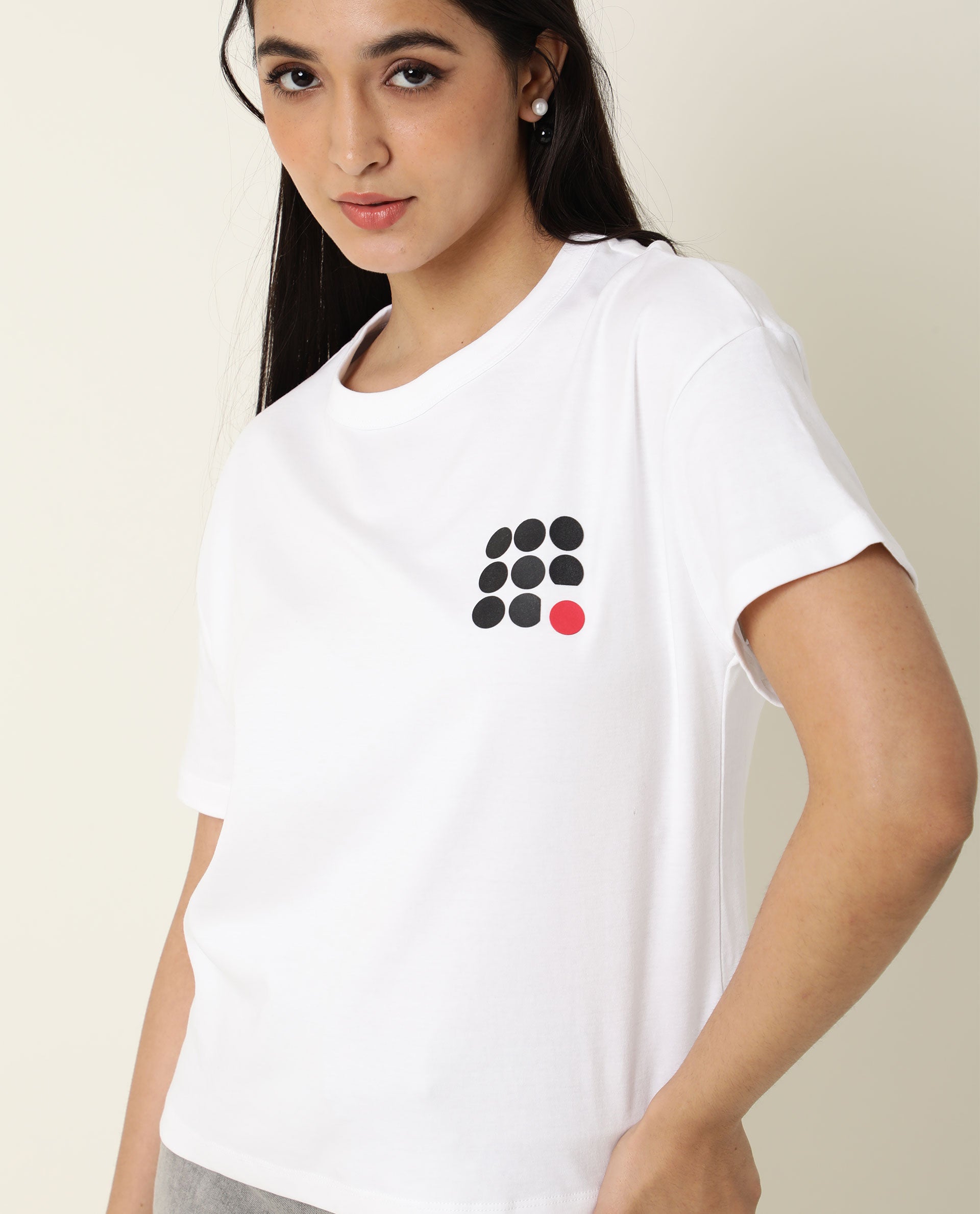 WOMENS SAKE WHITE T-SHIRT Cotton FABRIC Regular FIT Half Sleeve Round Neck