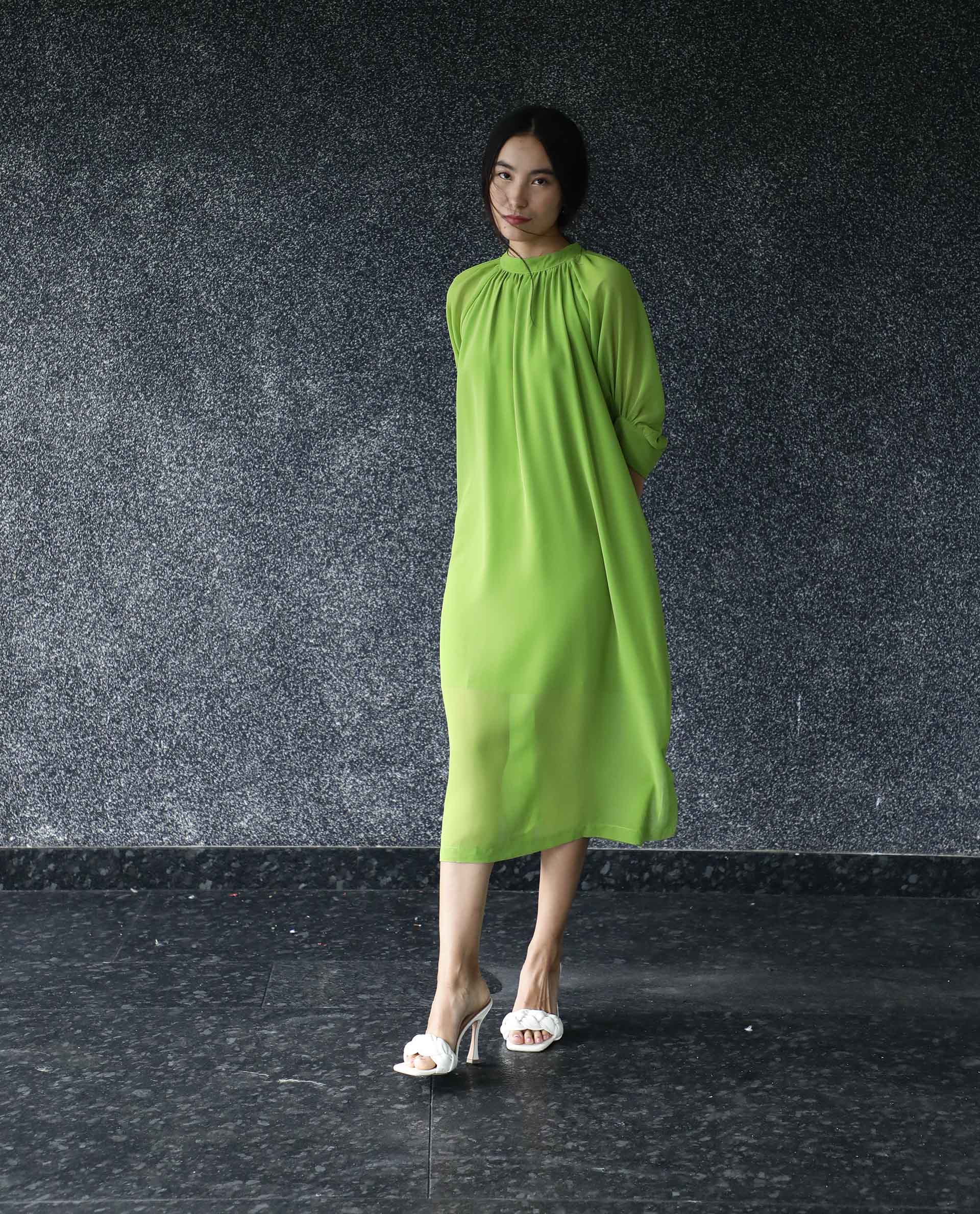 WOMENS FRAG GREEN DRESS Polyester FABRIC Regular FIT Raglan Sleeves High Neck