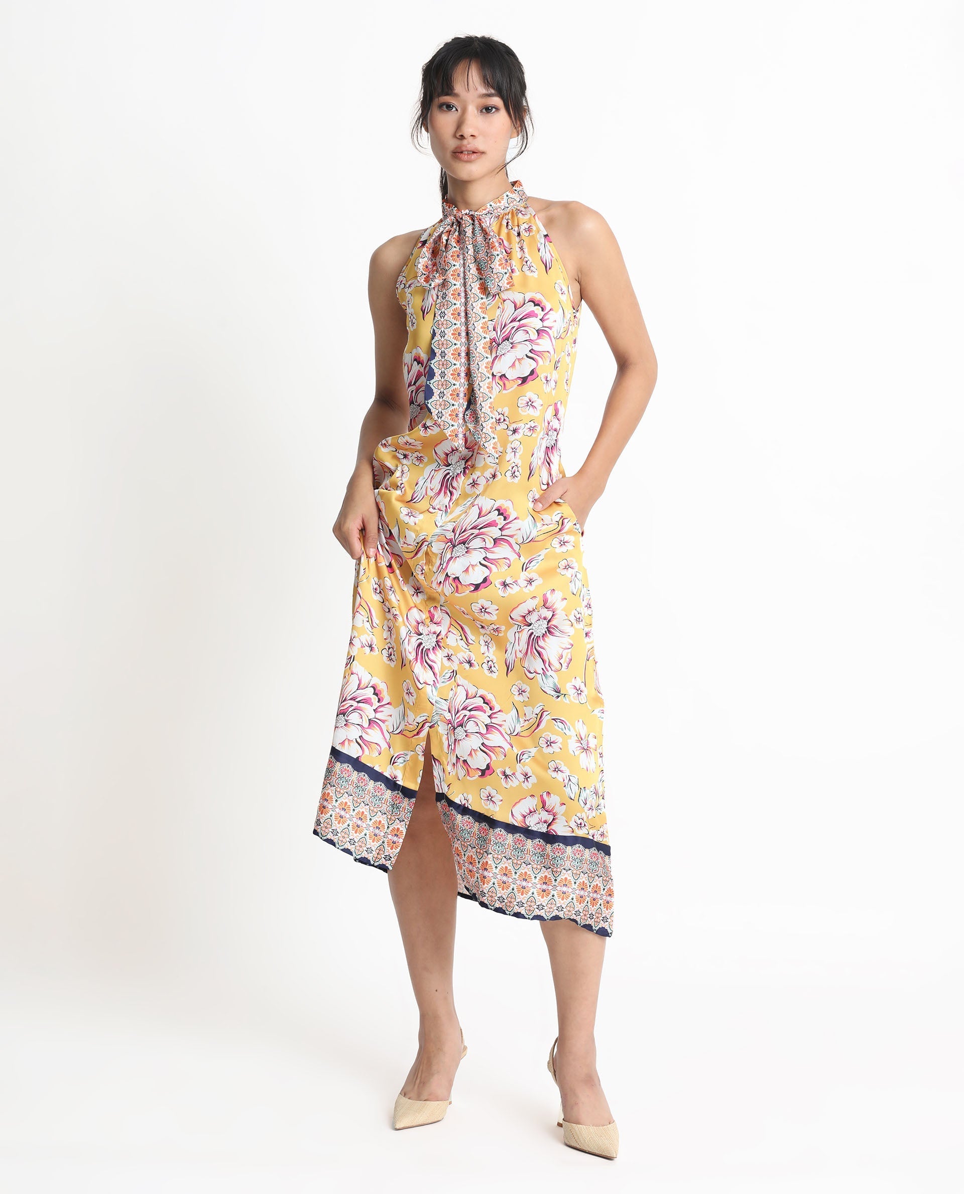 WOMEN'S XANDER YELLOW DRESS PRINTED