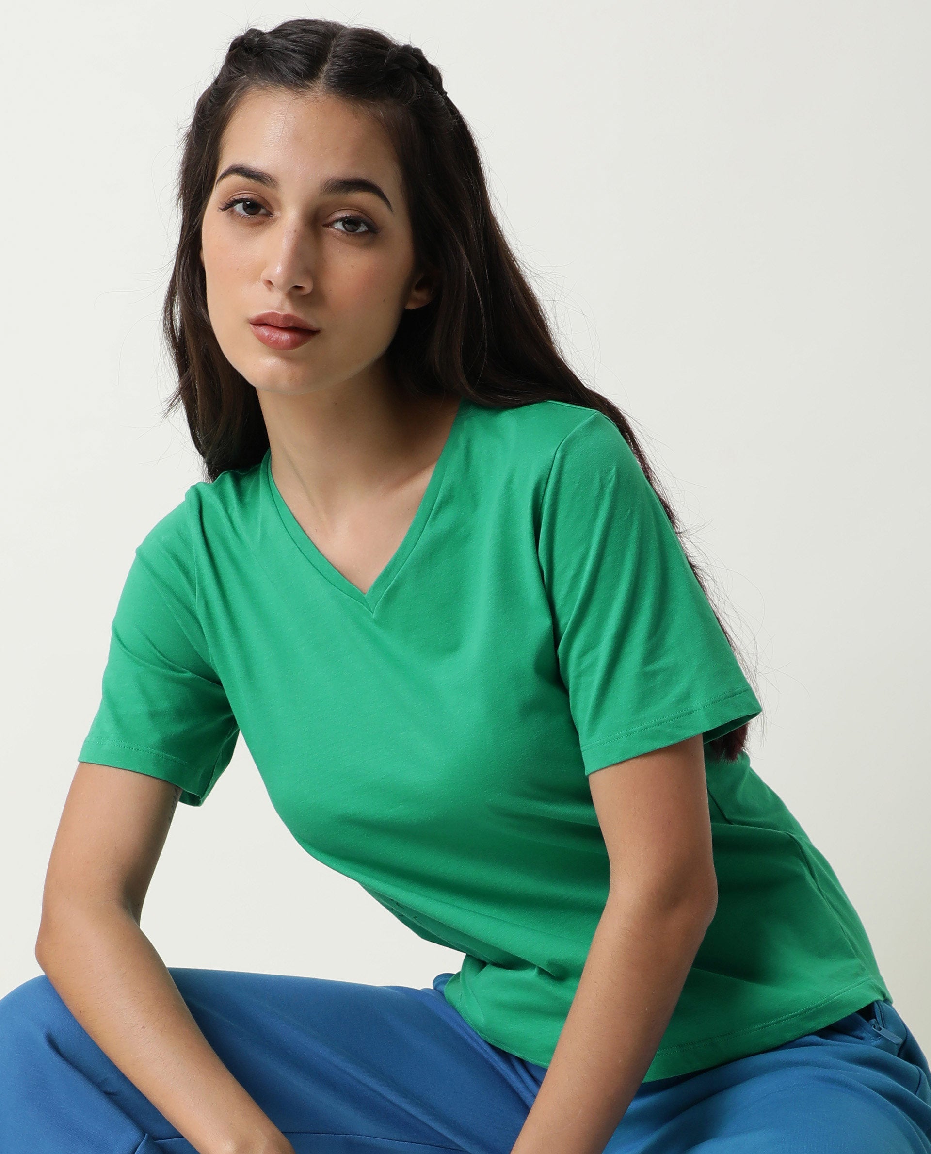 V-NECK TEE EMERALD GREEN WOMEN