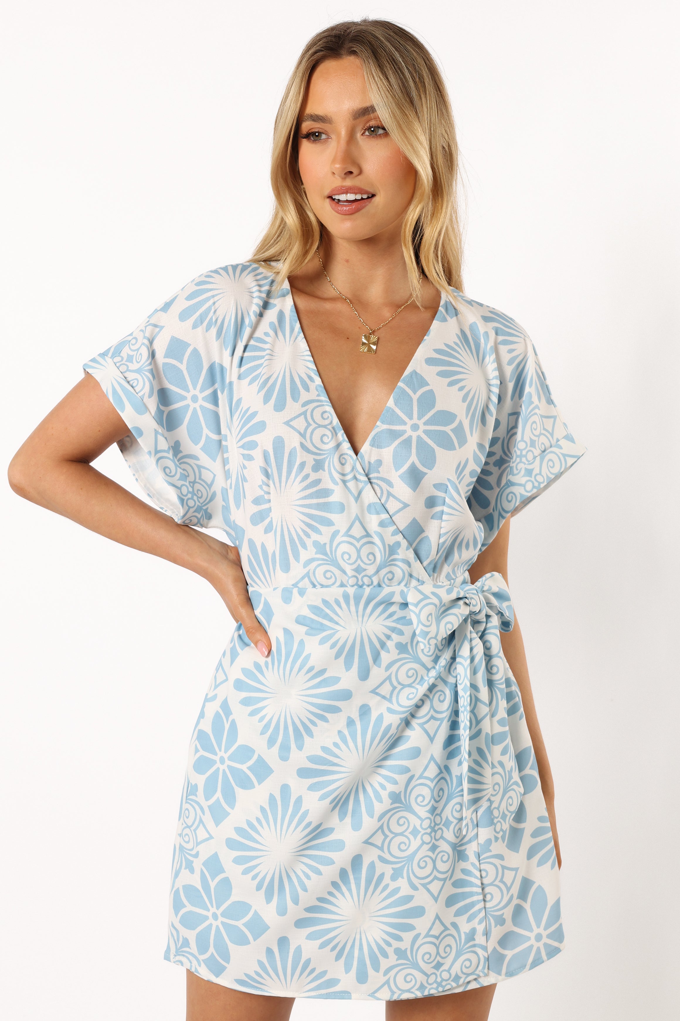 Anessa Wrap Mini Dress - Blue Print