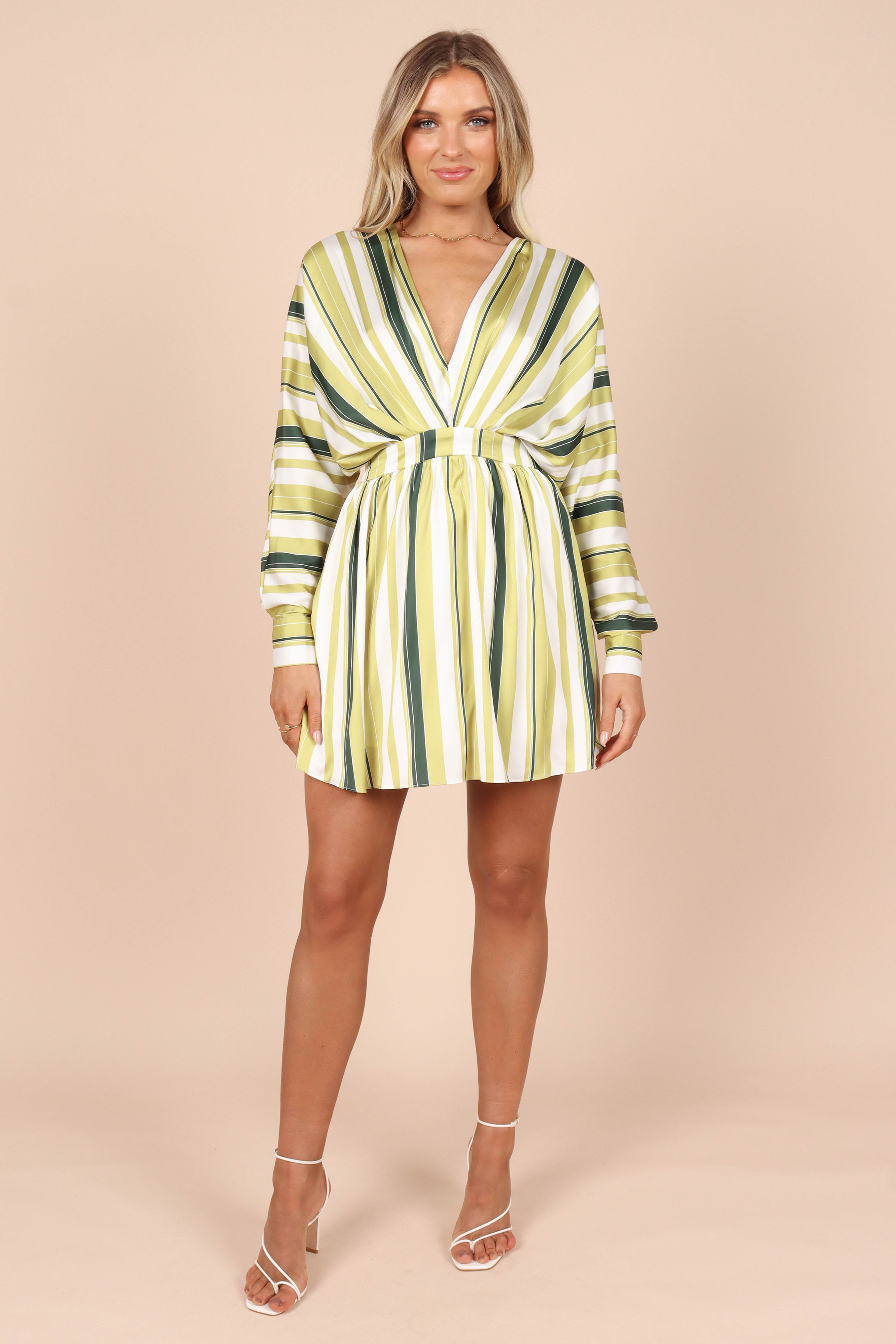 Veronica Long Sleeve Mini Dress - Green Stripe