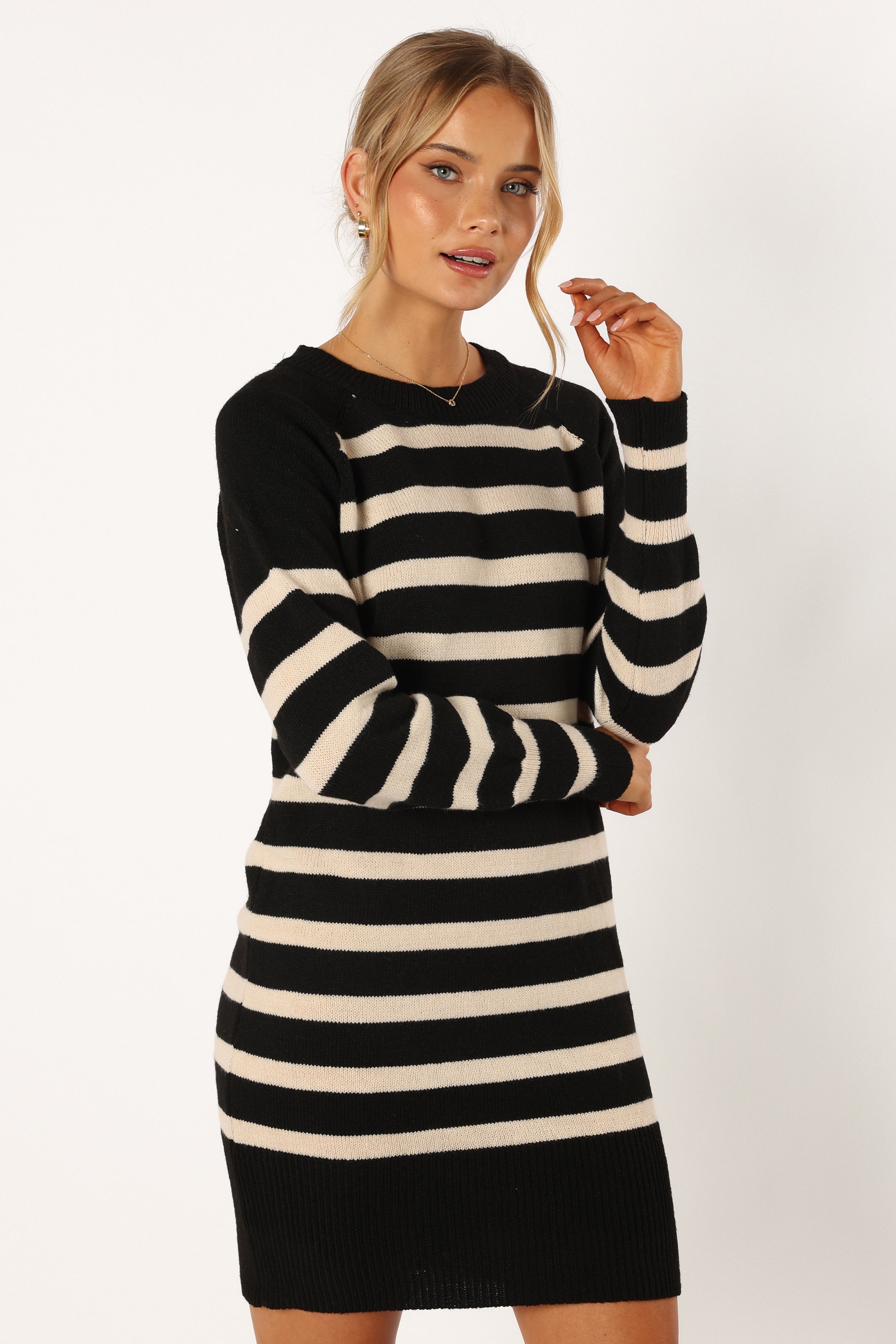 Willa Long Sleeve Mini Dress - Black White